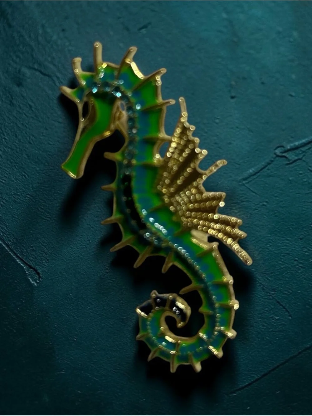 Green & Gold Seahorse Enamel Pin